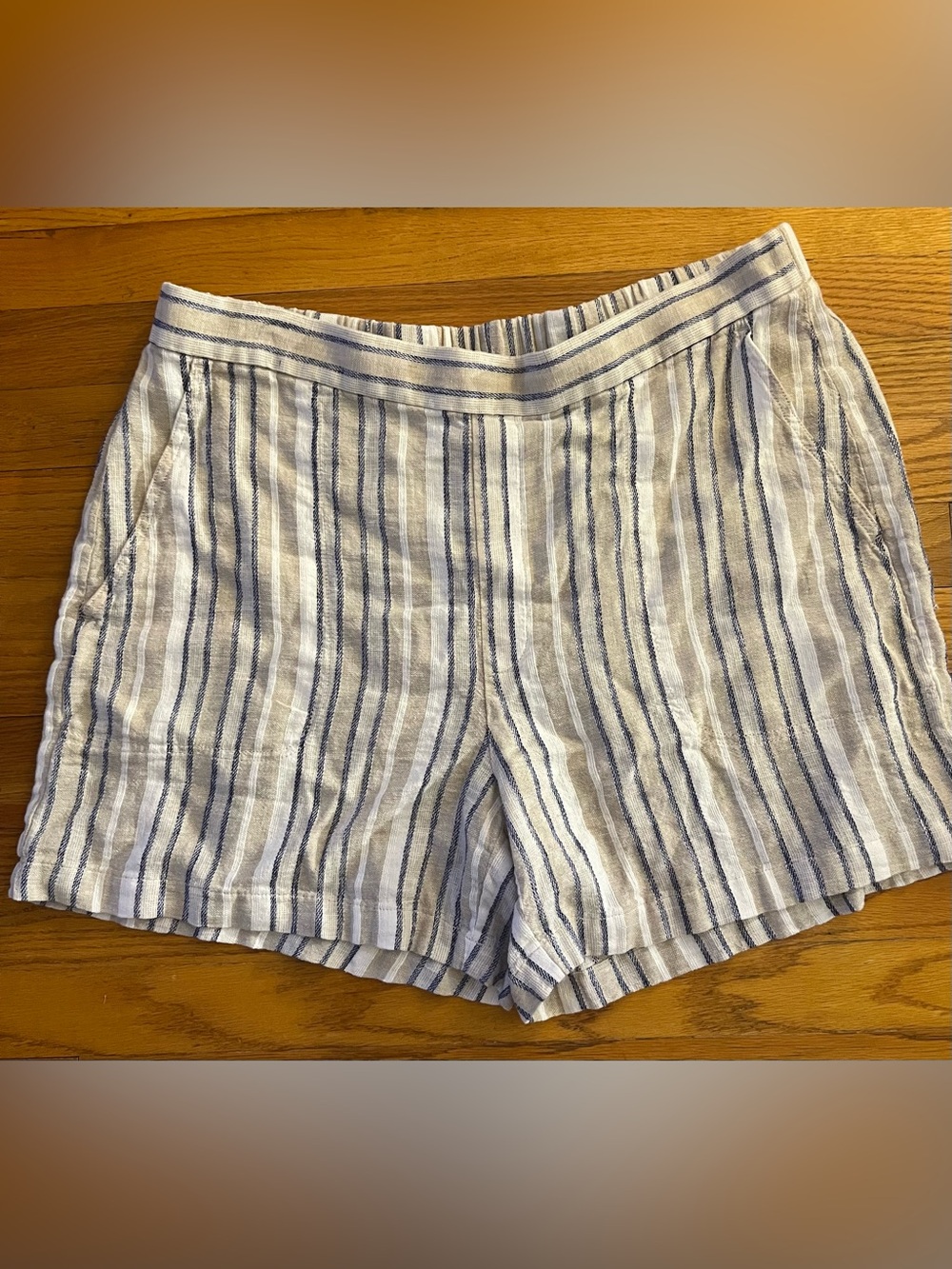 Banana Republic White & Blue Striped Linen-Blend Shorts